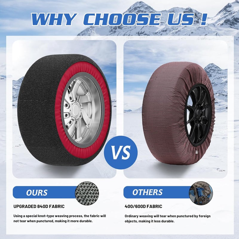 DoCred Automotive Snow Socks - Great Alternative to Tire Chains, Thickened Polyester Fiber for Maximum Traction & Grip, Fits Car, SUV, Pickup and Truck (Set of 2) - Medium - Image 4
